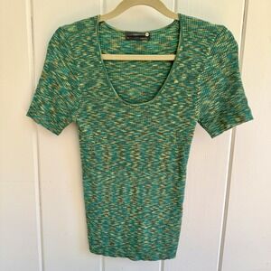 by Anthropologie Ribbed Knit Top Medium‎ Sweater Tee Short Sleeve Space Dyed